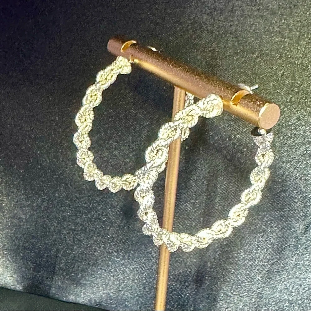 Silver-Plated Twisted Rope Hoop Earrings 1.75